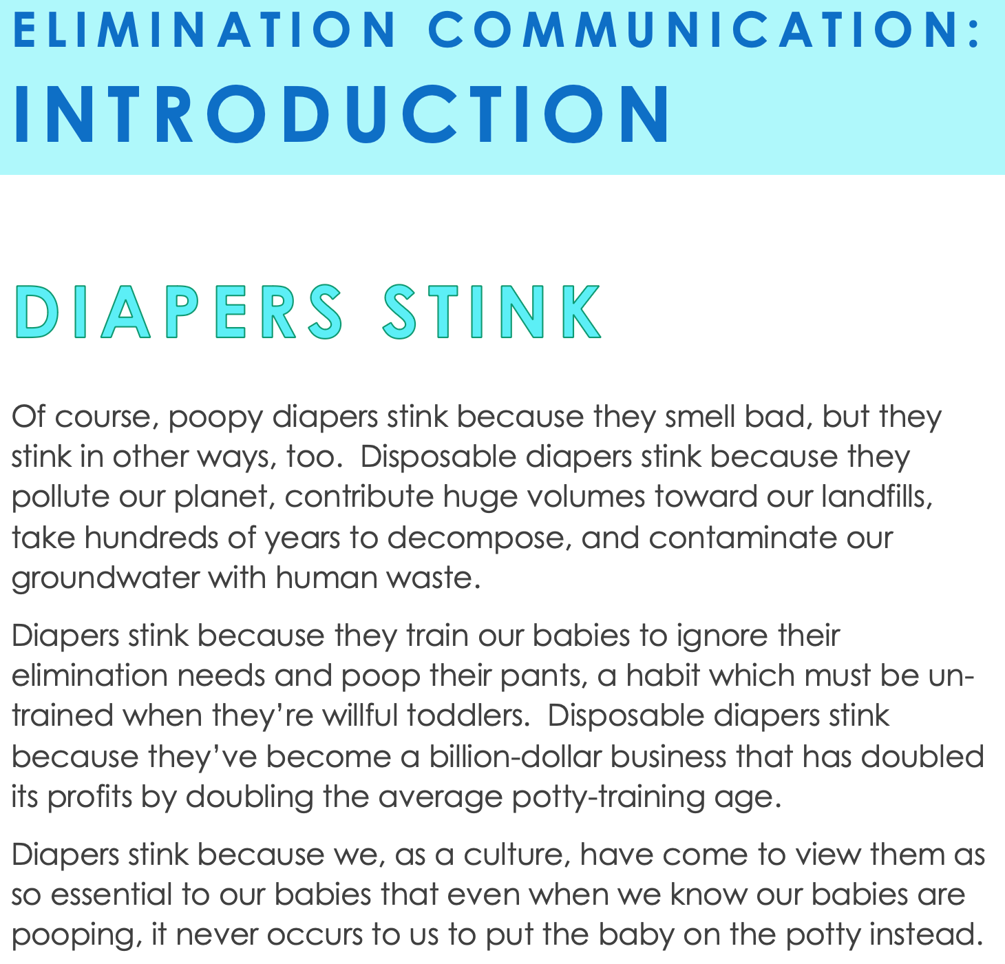 Diapers Stink! A Guide to Elimination Communication
